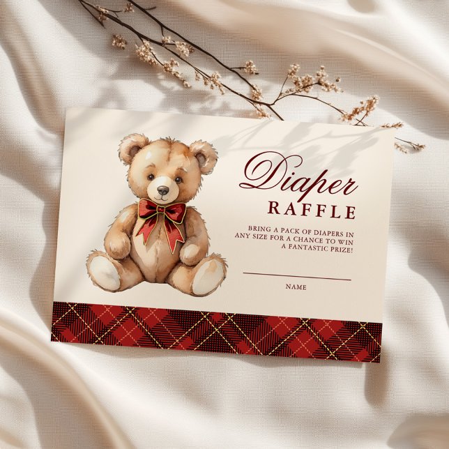 Carte D'accompagnement Red Plaid Bear Baby Shower Diaper Raffle (Créateur téléchargé)