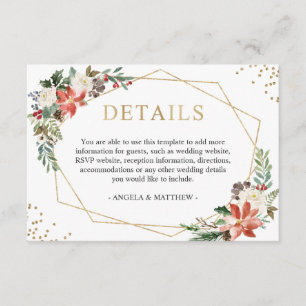 Carte D'accompagnement Red Poinsettia Floral Winter Wedding Détails