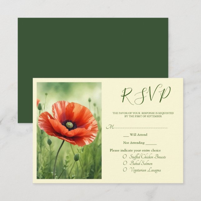 Carte D'accompagnement Red Poppy RSVP Card (Devant / Derrière)