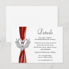 Carte D'accompagnement Red Ribbon Silver Swans Détails du Mariage