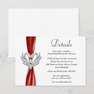 Carte D'accompagnement Red Ribbon Silver Swans Détails du Mariage