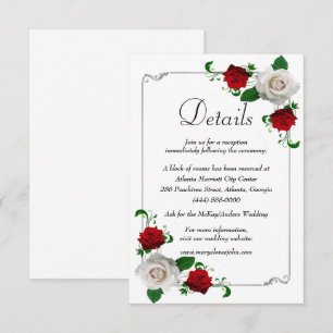 Carte D'accompagnement Red & White Roses Christmas Détails du Mariage