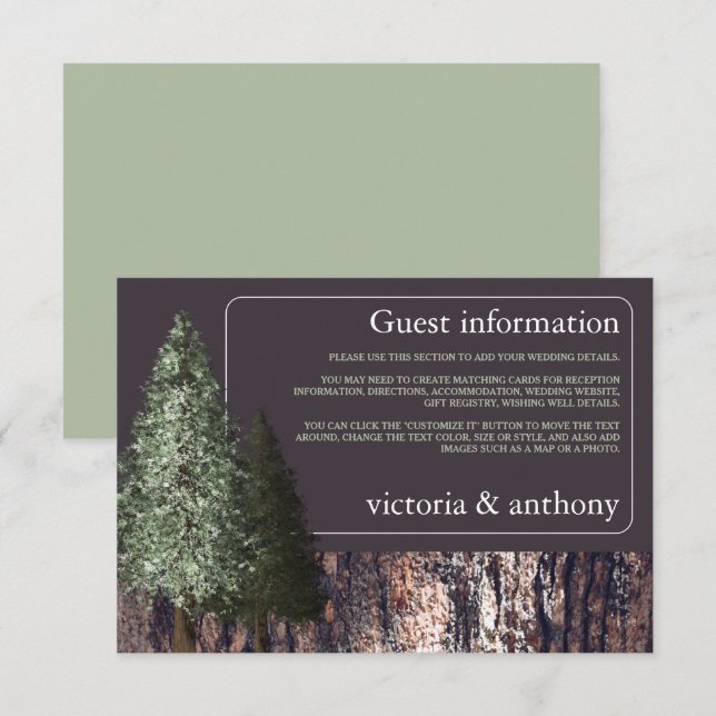 Carte D'accompagnement Redwoods & Bark, Rustic Mariage Détails (Devant / Derrière)