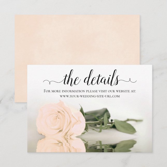 Carte D'accompagnement Reflet Peach Rose Détails du Mariage Site Web (Devant / Derrière)