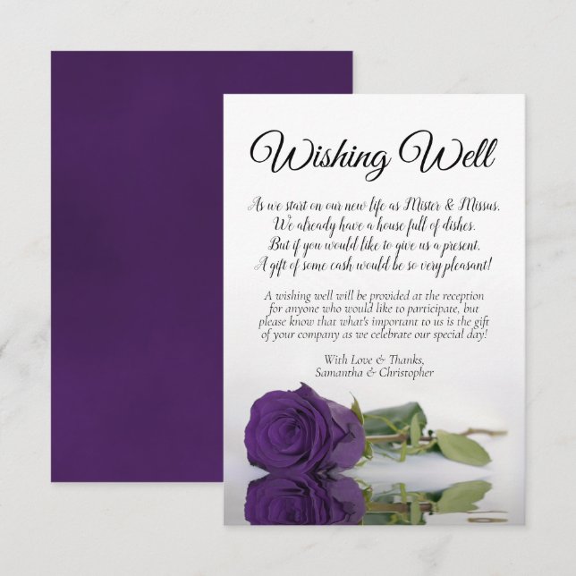 Carte D'accompagnement Reflet Violet Rose Mariage Souhaite bien poème (Devant / Derrière)