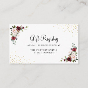 Carte D'accompagnement Registre cadeau Bourgogne Floral Gold Foil Chic