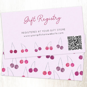 Carte D'accompagnement Registre cadeau de Baby shower rose cerise Code QR