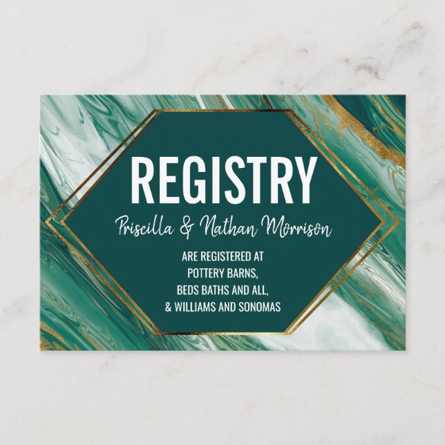 Carte D'accompagnement Registre cadeau Emerald Gold Abstrait Agate Marble (Devant)