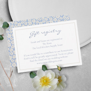 Carte D'accompagnement Registre cadeau Floral Blanc & Bleu Mariage