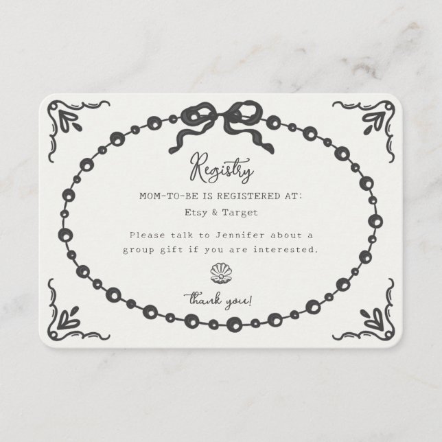 Carte D'accompagnement Registre Cadeau Little Pearl Coquette Bow Insertio (Devant)