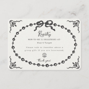 Carte D'accompagnement Registre Cadeau Little Pearl Coquette Bow Insertio