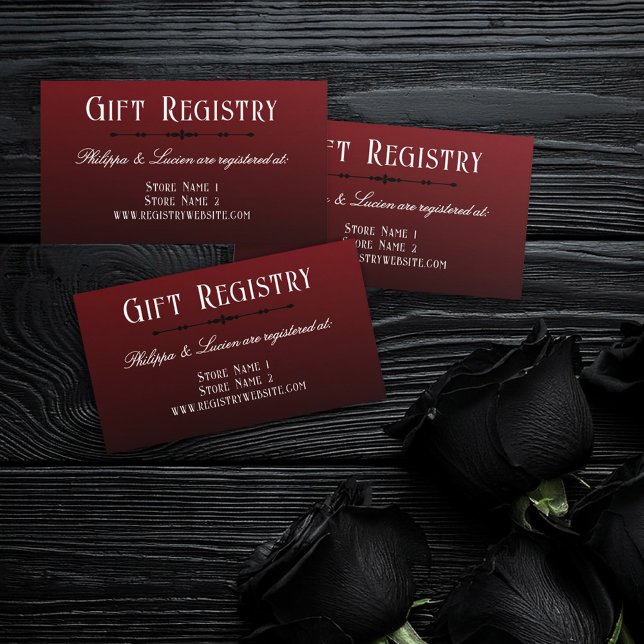 Carte D'accompagnement Registre cadeau Mariage Black Red Ombre Goth (Créateur téléchargé)