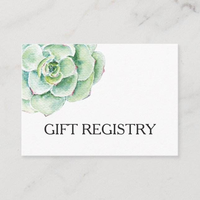 Carte D'accompagnement registre cadeau mariage succulent aquarelle (Devant)