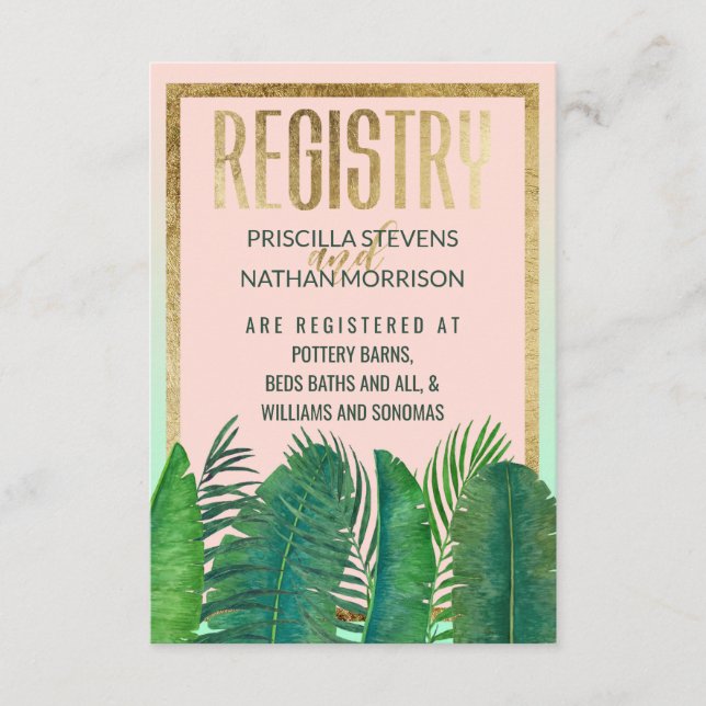 Carte D'accompagnement Registre cadeau Tropical Palm Tree Banana Leaf Gol (Devant)