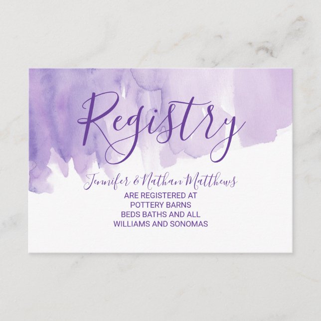 Carte D'accompagnement Registre cadeau Violet Purple Aquarelle Splash (Devant)