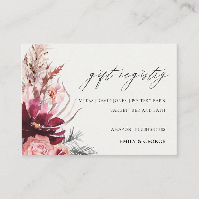 Carte D'accompagnement Registre Cadeaux de Mariage de graminées Pampas Fl (Devant)