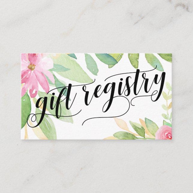 Carte D'accompagnement Registre Cadeaux Script couleur aquarelle Fleurs (Devant)