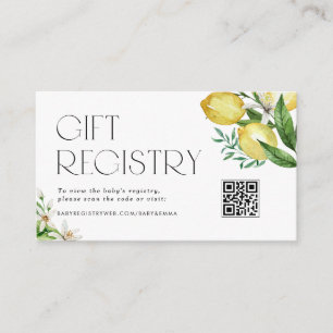 Carte D'accompagnement Registre de Baby Shower Code QR Citrons et Fleurs