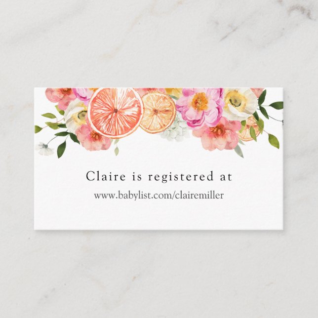 Carte D'accompagnement Registre de Baby shower des agrumes et des fleurs  (Devant)