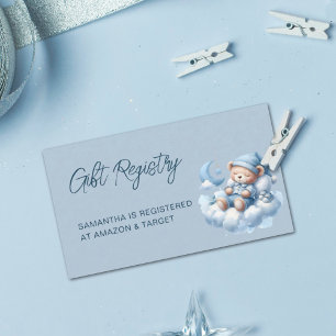 Carte D'accompagnement Registre de baby shower d'ours endormi à l'aquarel