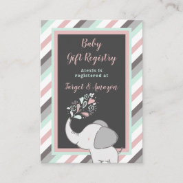 Carte D'accompagnement Registre de cadeaux Baby shower d'éléphant rose et