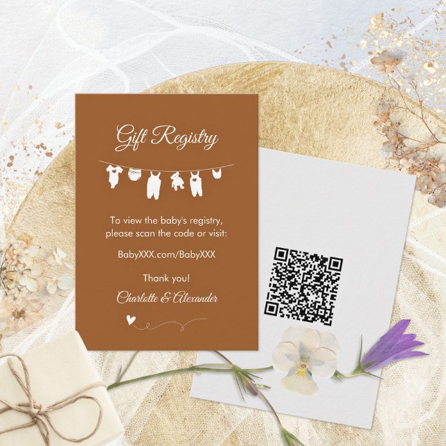 Carte D'accompagnement Registre de cadeaux de Baby shower minimaliste ora (Burnt Orange Minimalist Baby Shower Gift Registry Enclosure Card ©Susanne Sachers - Sunny Mind 🌞)
