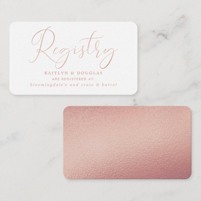Carte D'accompagnement Registre de cadeaux en feuille d'or rose écriture  (Devant / Derrière)