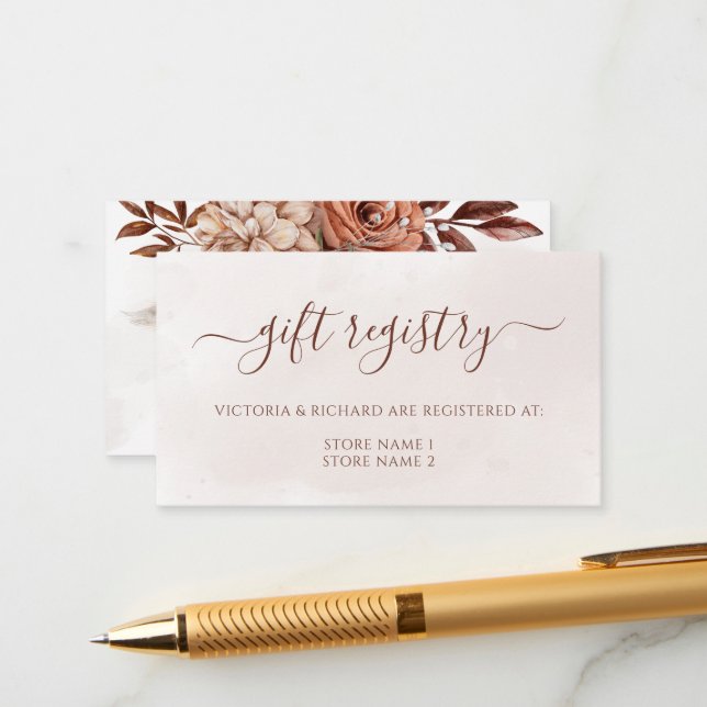 Carte D'accompagnement Registre de cadeaux Mariage de automne de Boho Flo (Devant/Arrière en situation)