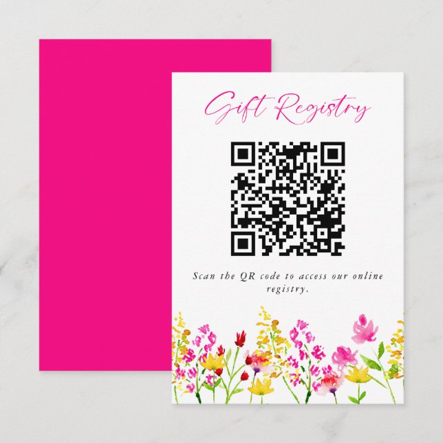Carte D'accompagnement Registre de cadeaux Mariage fleur sauvage Code QR (Devant / Derrière)