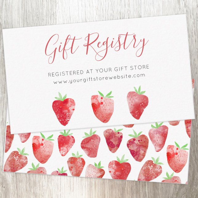 Carte D'accompagnement Registre de cadeaux pour la canette de fraise Berr (Bridal shower watercolor strawberry gift registry enclosure card)