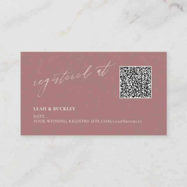 Carte D'accompagnement Registre de code QR ArtsApp Dusty Rose Blush Scrip (Devant)