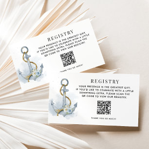 Carte D'accompagnement Registre de code QR d'ancre florale bleue et blanc