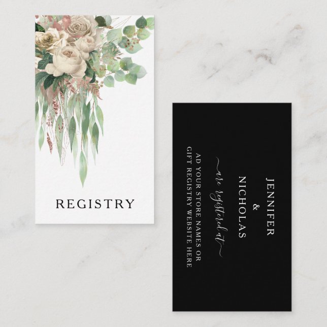 Carte D'accompagnement Registre de mariage aux pivoines noires et blanche (Devant / Derrière)