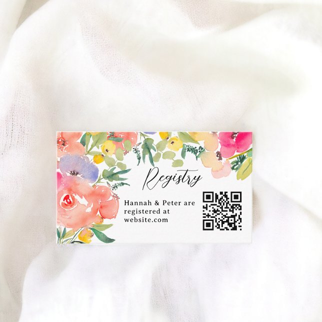 Carte D'accompagnement Registre de mariage floral bohème lumineux et auda (Bright bold boho garden floral bridal registry enclosure card)