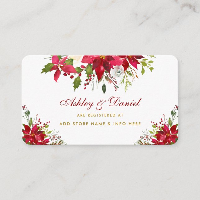 Carte D'accompagnement Registre de mariage poinsettia floral or rouge (Devant)