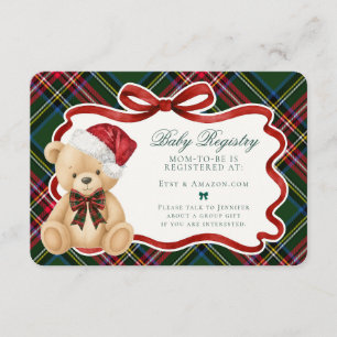 Carte D'accompagnement Registre de naissance de l'ours de Noël à tartan v