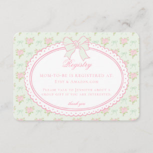 Carte D'accompagnement Registre de naissance floral fantaisie vert pastel