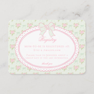 Carte D'accompagnement Registre de naissance floral fantaisie vert pastel