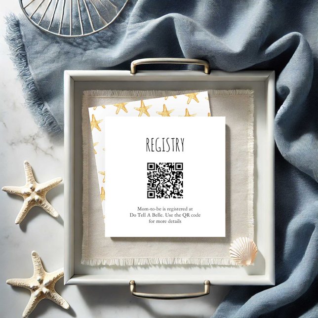 Carte D'accompagnement Registre de Starfish (Baby shower registry card with QR code features watercolor orange starfish by Victoria Grigaliunas)