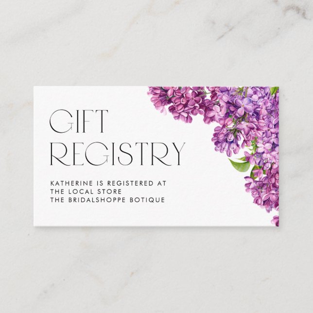 Carte D'accompagnement Registre des Baby showers de fleurs Lilac Aquarell (Devant)