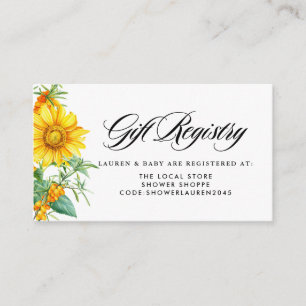 Carte D'accompagnement Registre des Baby showers de tournesol et d'épine