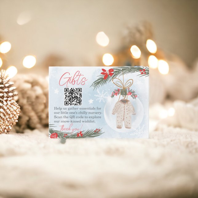 Carte D'accompagnement Registre des cadeaux bleu glace neige hiver baby s (Winter snow ice blue gifts registry QR baby shower Enclosure Card)