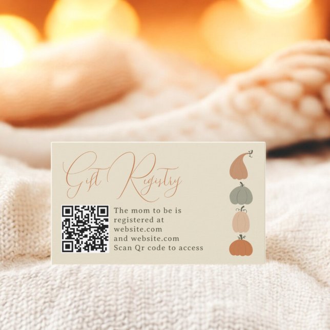 Carte D'accompagnement Registre des cadeaux de Citrouille Rustic Chute (Rustic Cute Fall Pumpkin Baby Shower Gift Registry Enclosure Card)