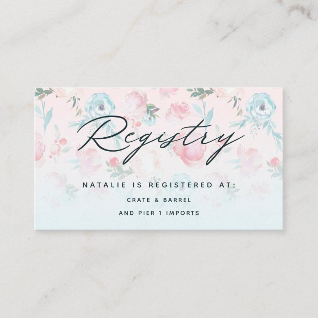 Carte D'accompagnement Registre des cadeaux de Fêtes des mariées Florales (Devant)