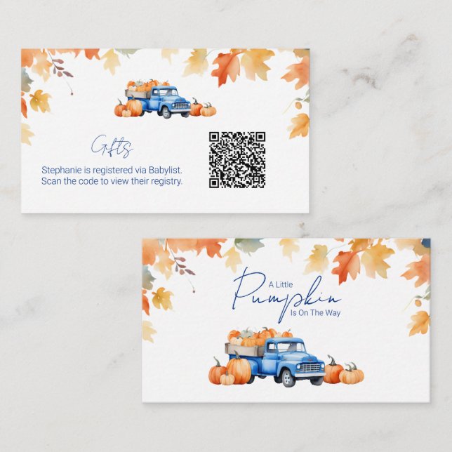 Carte D'accompagnement Registre des cadeaux QR Code Camion bleu Petit Cit (Devant / Derrière)