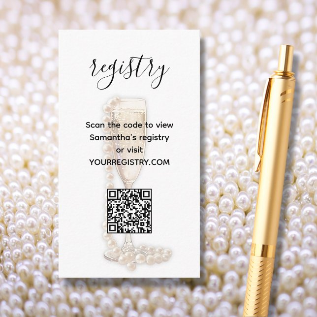 Carte D'accompagnement Registre des Fêtes des mariées de perles et de pou (Pearls & Prosecco Bridal Shower Registry QR Code Enclosure Cards)