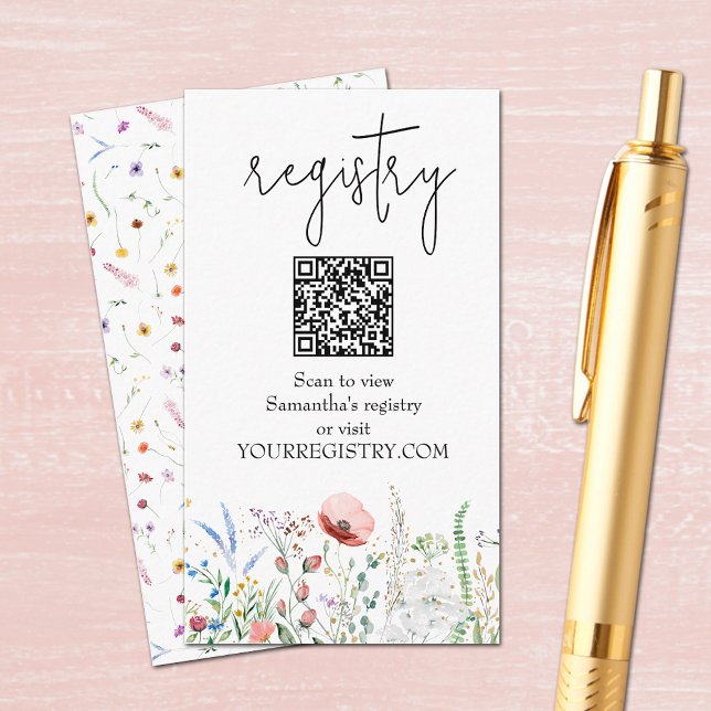 Carte D'accompagnement Registre des Fêtes des mariées fleurs sauvages (Wildflower Bridal Shower Registry Enclosure Cards 3.5" x 2")