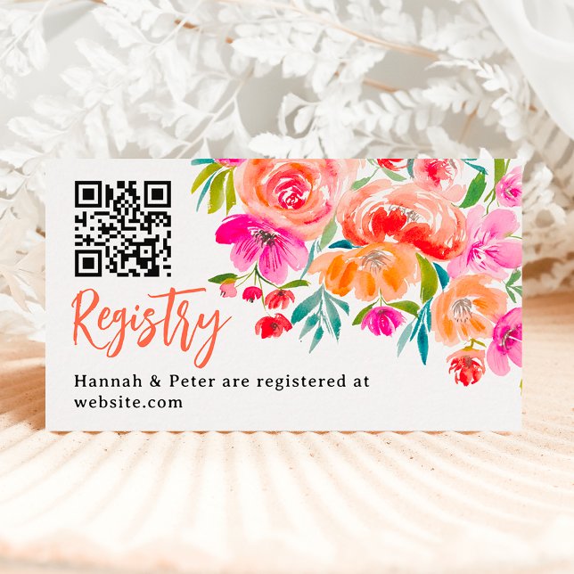 Carte D'accompagnement Registre des fleurs sauvages de la natalité de Boh (Boho orange floral wildflowers bridal registry enclosure card)