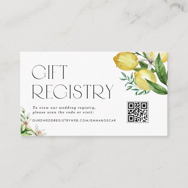 Carte D'accompagnement Registre des Mariages de code QR citrons et fleurs (Devant)