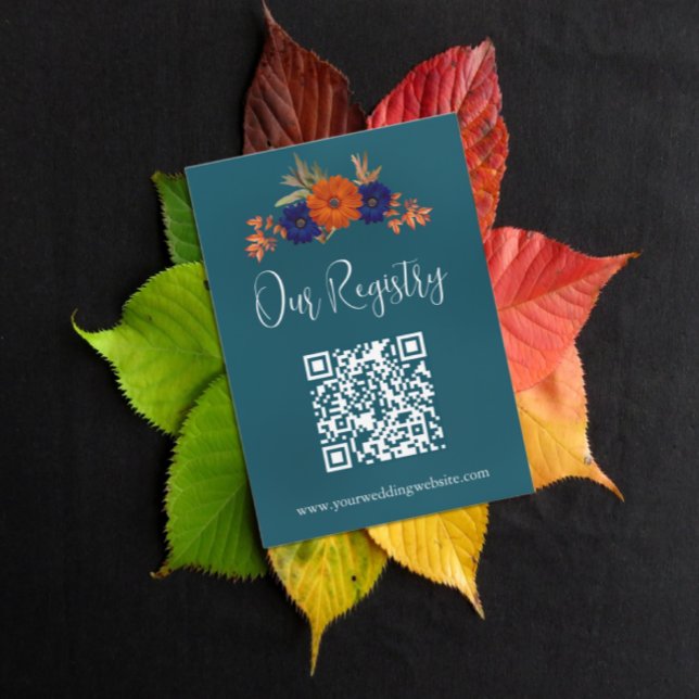 Carte D'accompagnement Registre des Mariages floraux bleu orange d'automn (Créateur téléchargé)